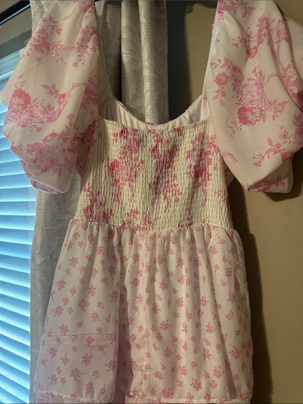 Women's White Maxi Dress with Pink Floral Print - Picture 8 of 9